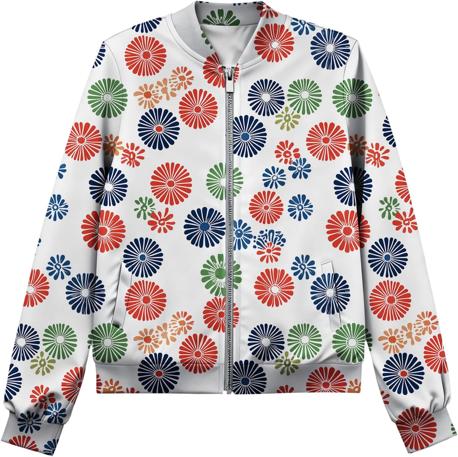 LIZALIG Women's Floral Print Bomber Jacket Casual Vintage Zip Coat Lightweight Long Sleeve Outwear Tops Windbreaker