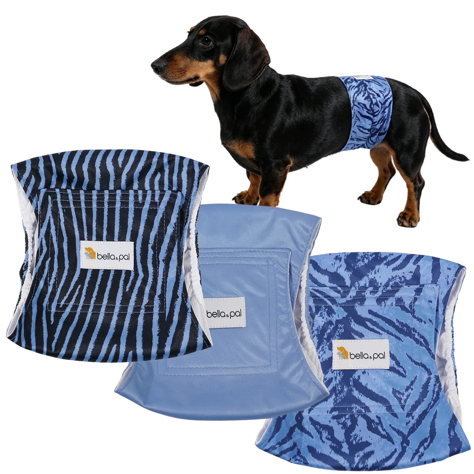 BELLA & PAL Belly Bands for Male Dogs 3pcs, Washable Dog Nappies, Reusable Belly Wraps for Puppy Small Dogs, Doggie Diapers, Dog Marking, Excitable Urination, Incontinence (XS, 20-28cm)