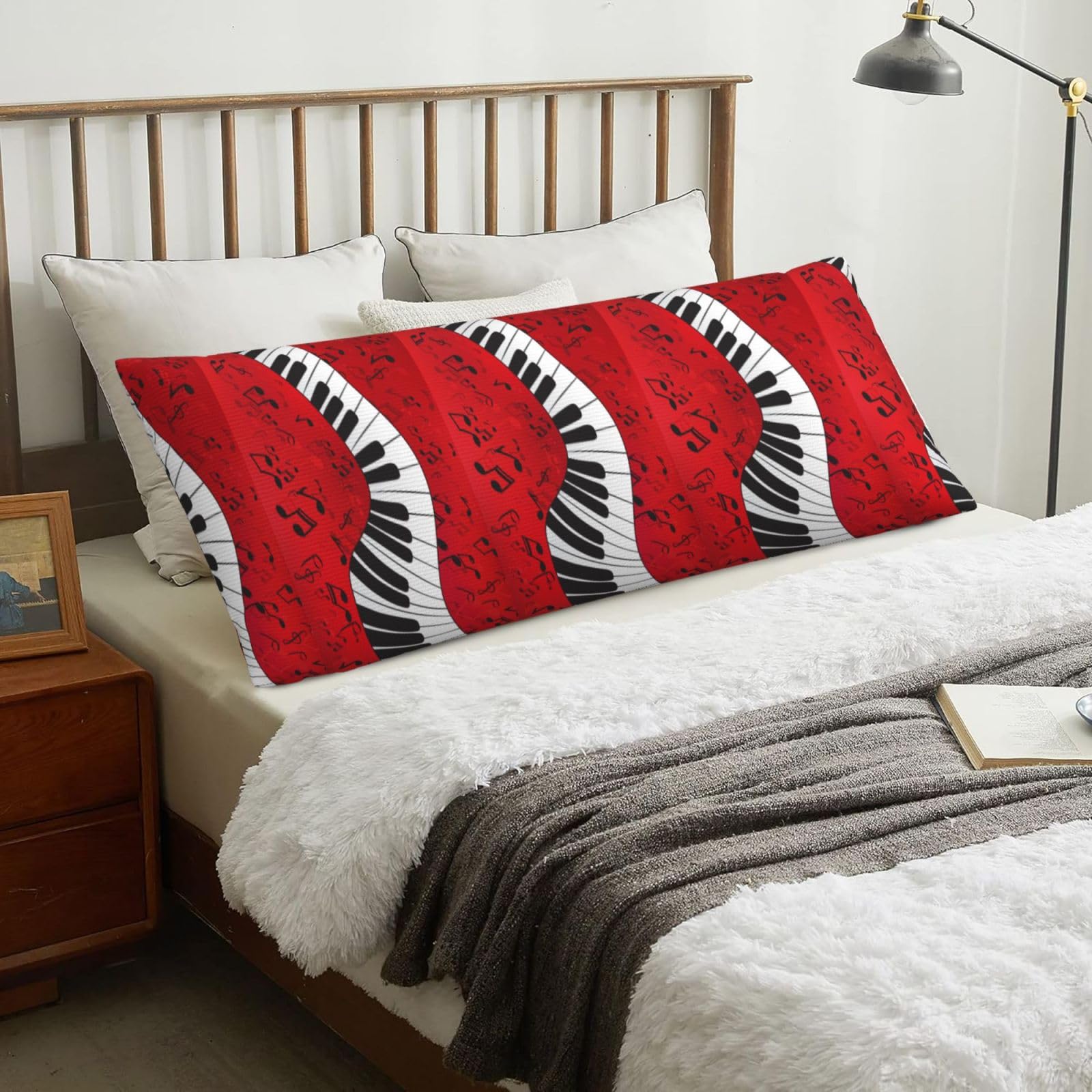 Music Note Piano Printing, Body Pillow Cover with Zipper,Long Body Pillowcase 20 x 60 in