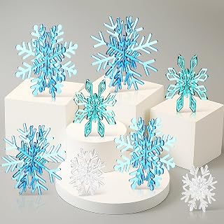 Yousoontic Set of 8 Christmas 3D Acrylic Snowflake 16 Pcs Acrylic Snowflake Christmas Table Decorations Xmas Tabletop Centerpiece for Winter Party Wedding New Year Party(3 Colors)