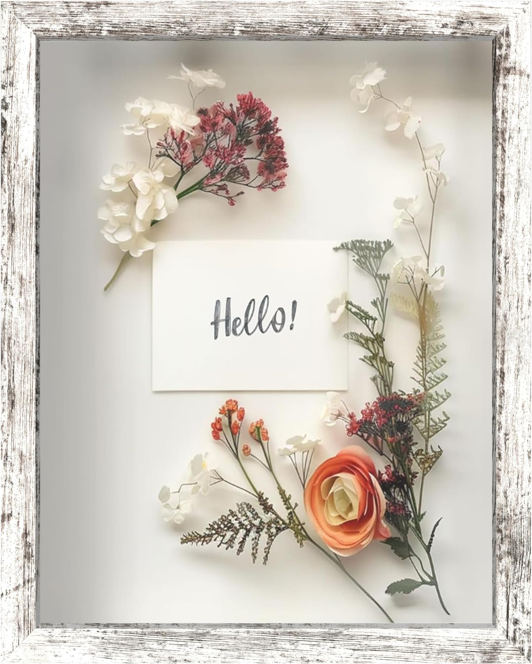 FrameWorks 11x14 Driftwood Wooden Shadow Box Frame – Soft Felt Back, Tempered Glass, and Included Elegant White Ball Push Pins