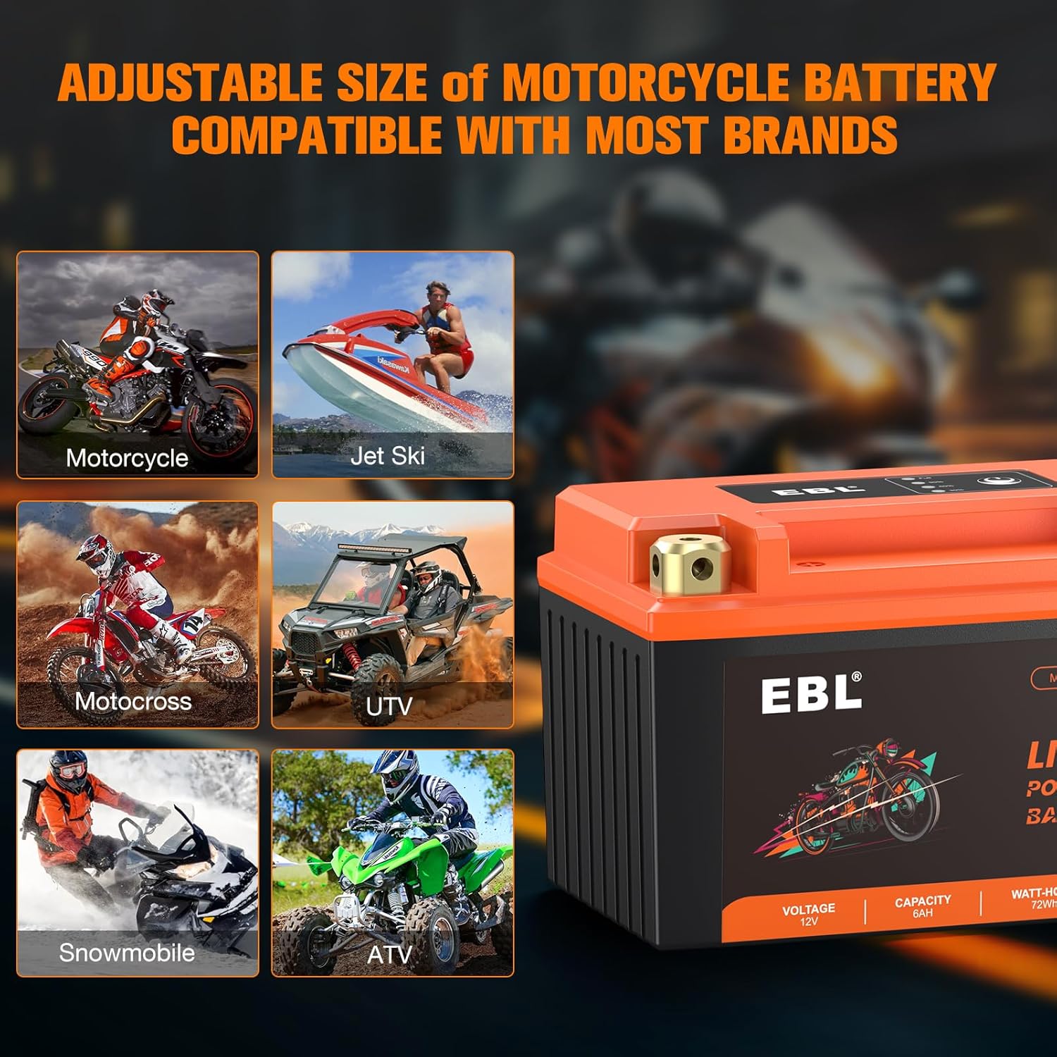 EBL Lithium YTZ10S-BS, 180CCA Lithium LiFePO4 Motorcycle Battery, 12V 6Ah ATV, UTV, Jet Ski, 4 Wheeler, Quad, Riding Lawn Mower, Tractor, Scooter, PWC, Seadoo, Polaris and Generator Battery