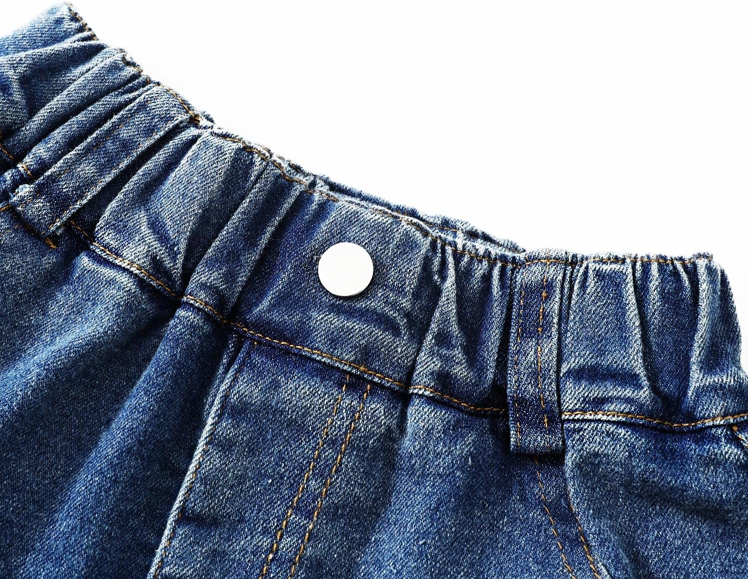 3-14Y Girls' Elastic Denim Skort | Mini Flared Pleated | Built-in Shorts for Easy On/Off - Image 5