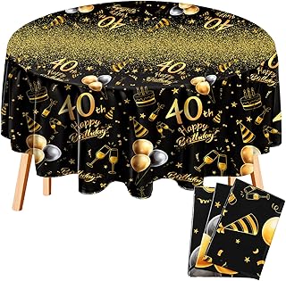 Oudain 3pcs 40th Round Birthday Tablecloth Black Gold Birthday Party Decor
