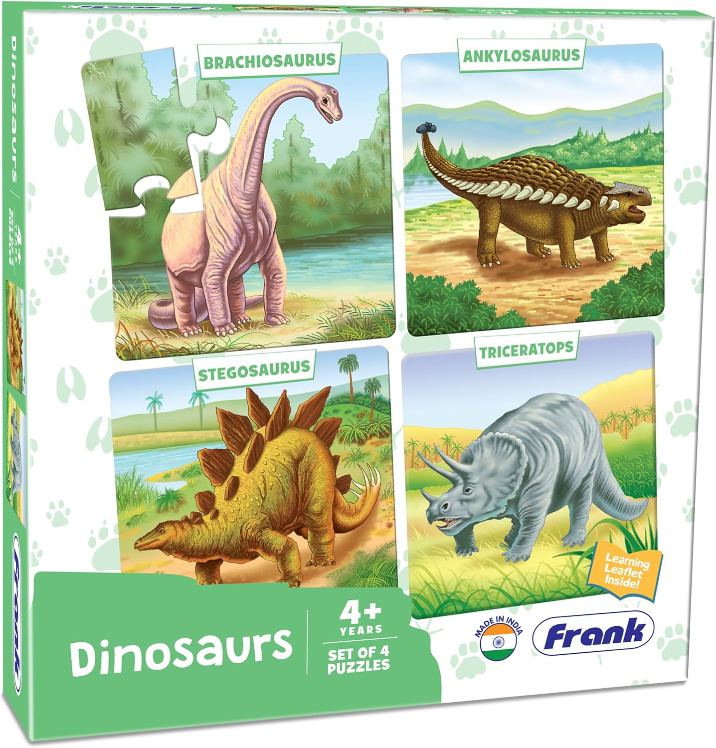Frank Dinosaurs - A Set of 4 Jigsaw Puzzles for 4 Year Old Kids and Above