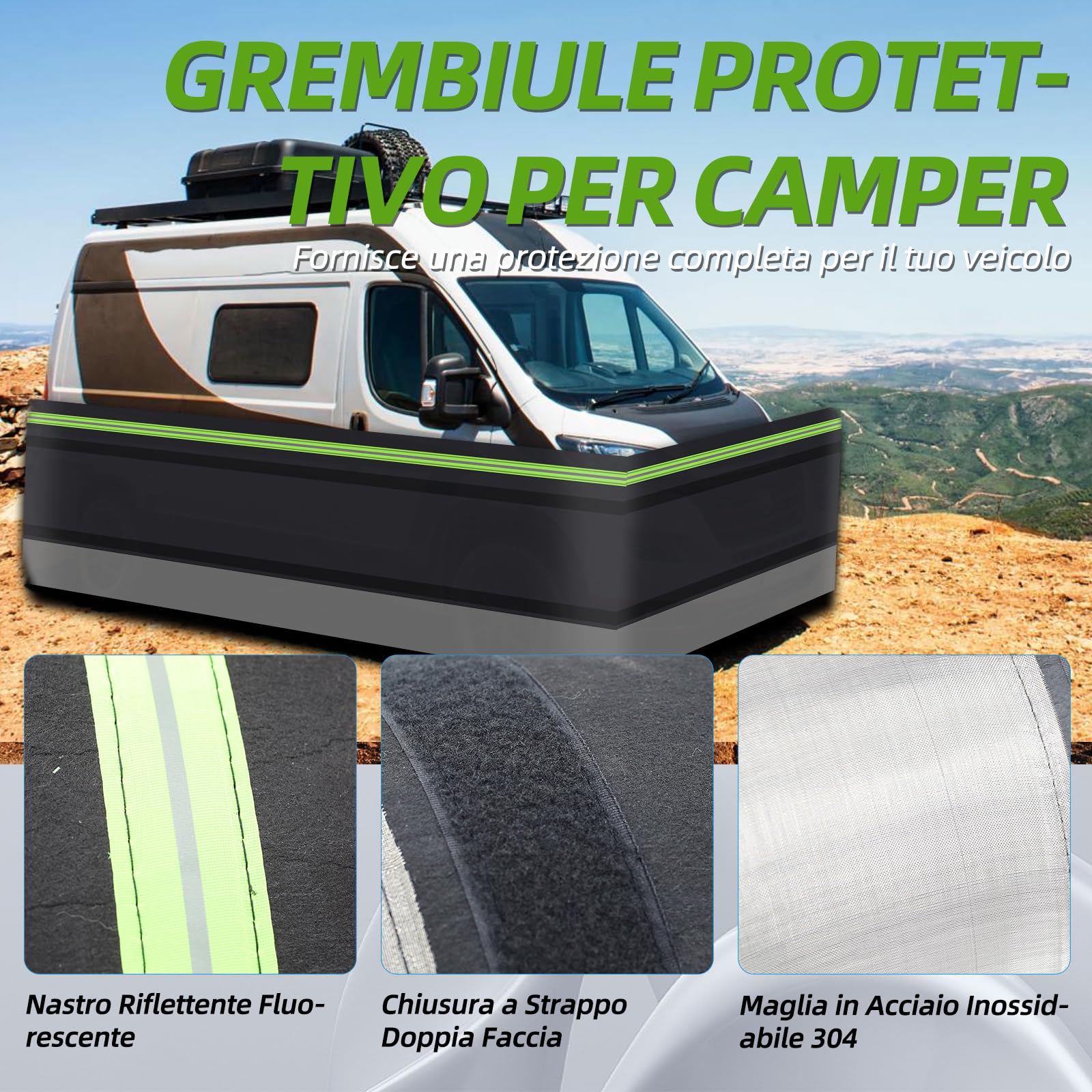 Bordo per camper, 0,8 m x 18 m, protezione per tutte le condizioni atmosferiche