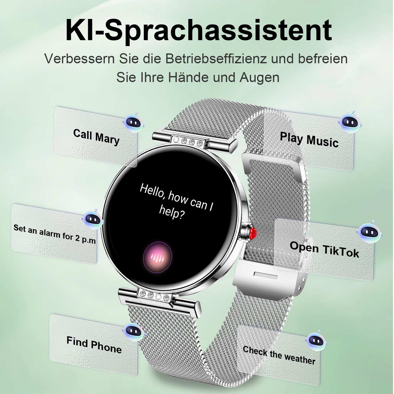Smartwatch für Damen mit Telefonfunktion App-Benachrichtigungen Rund Schmal GesundheitsüBerwachung SchlafüBerwachung Fitness-Tracker Uhr Kleine DüNne Bluetooth Wasserdicht Android Ios