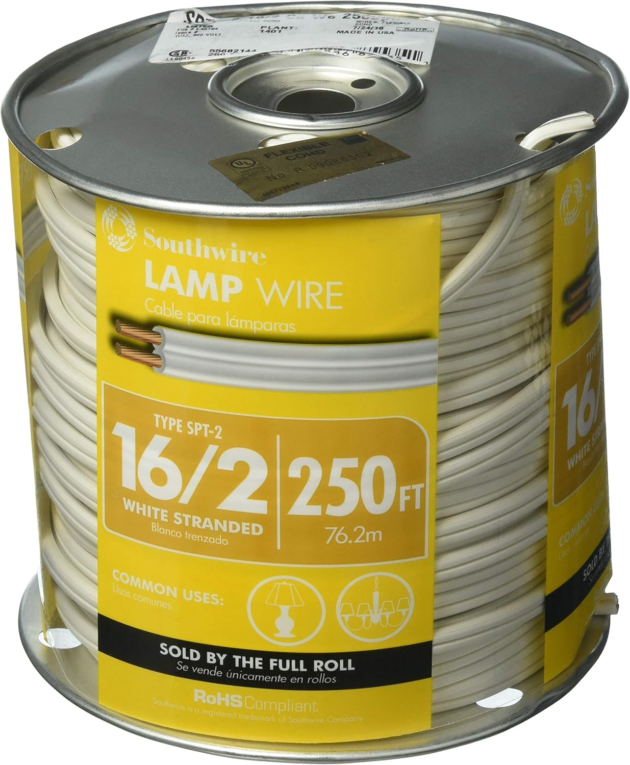 Free Shipping 🛒 Southwire 55682144 250-Feet 16-Gauge 2 Conductor 16/2 Type SPT-2 Lamp Cord-Service Parallel Cord with Thermoplastic Insulation, White Review Product Southwire 55682144 250-Feet 16-Gauge 2 Conductor 16/2 Type SPT-2 Lamp Cord-Service Parallel Cord with Thermoplastic Insulation, White