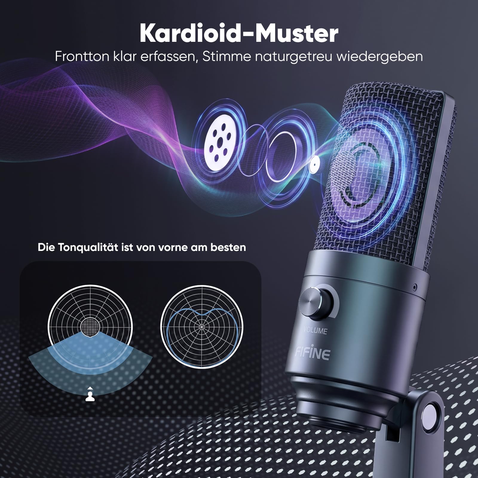FIFINE USB Mikrofon PC Streaming, Podcast Microphone mit Ständer für MAC PS4 PS5, Kondensator Microfon für Studio Gaming - Schwarz