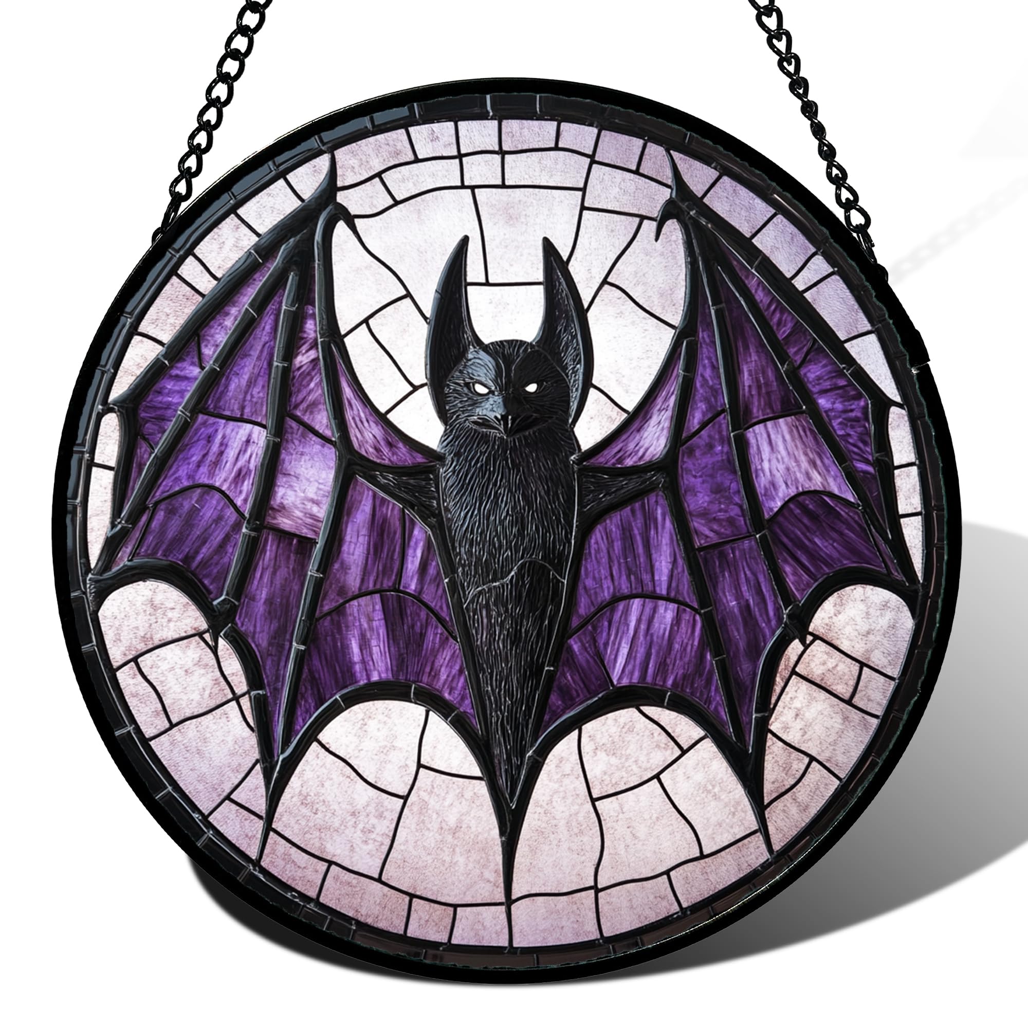 Bat Moon Halloween Stained Glass Window Hanging Suncatcher Gifts 6.3"