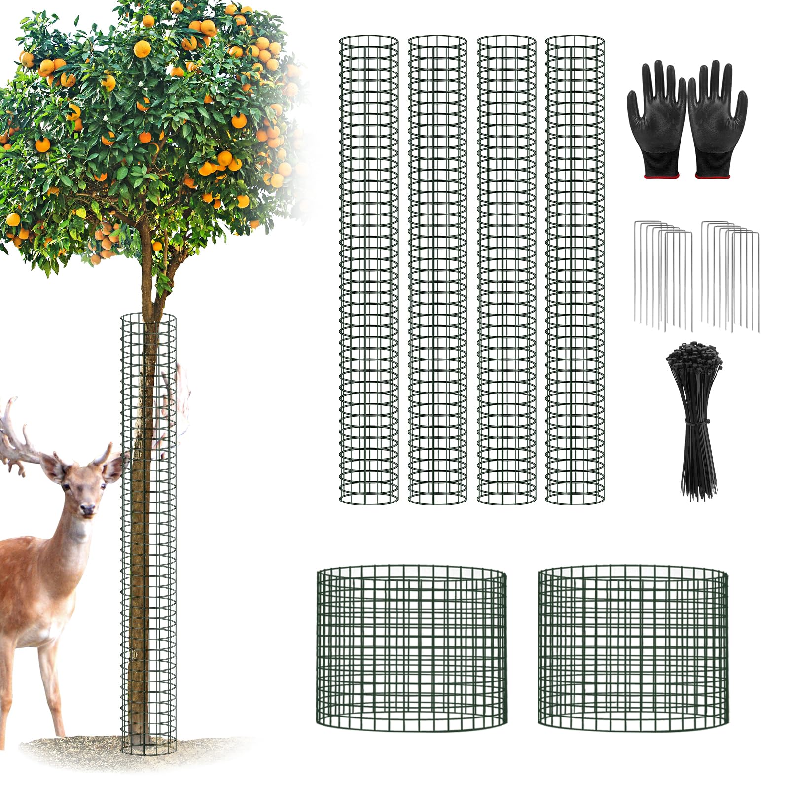 UQM 48 Inch Tree Trunk Protector, 6 Pcs Metal Tree Guards Trunk Protector with Glove & Metal Stakes & Zip Ties, Mesh Tree Bark Protector, Plant Protectors from Deer Animals Mowers Trimmers