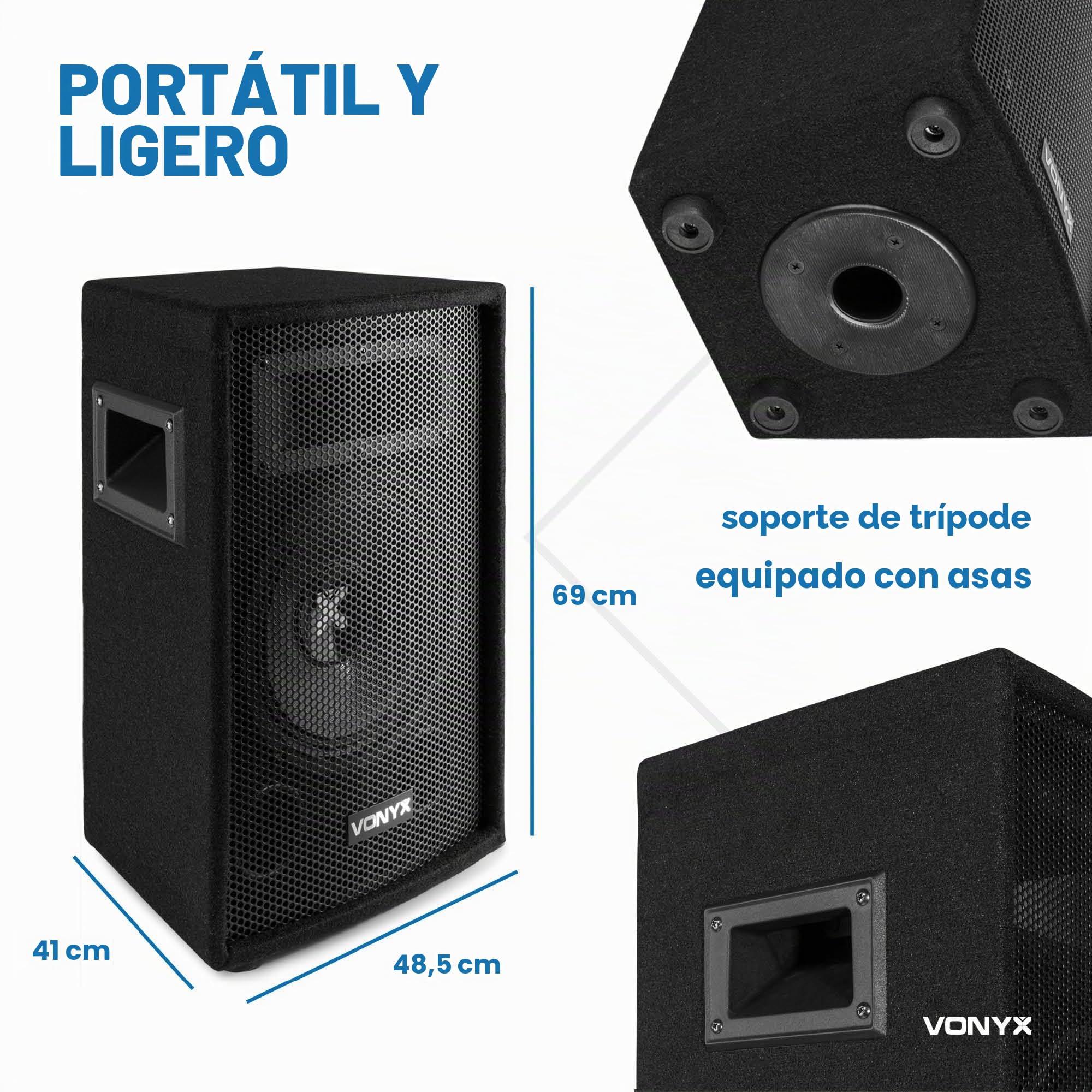 Equipo de Sonido DJ 1000W con 2 Altavoces pasivos 15”, Amplificador y Cable – Sonido Profesional, Graves potentes, diseño portátil, Ideal para Eventos, Fiestas, actuaciones y presentaciones