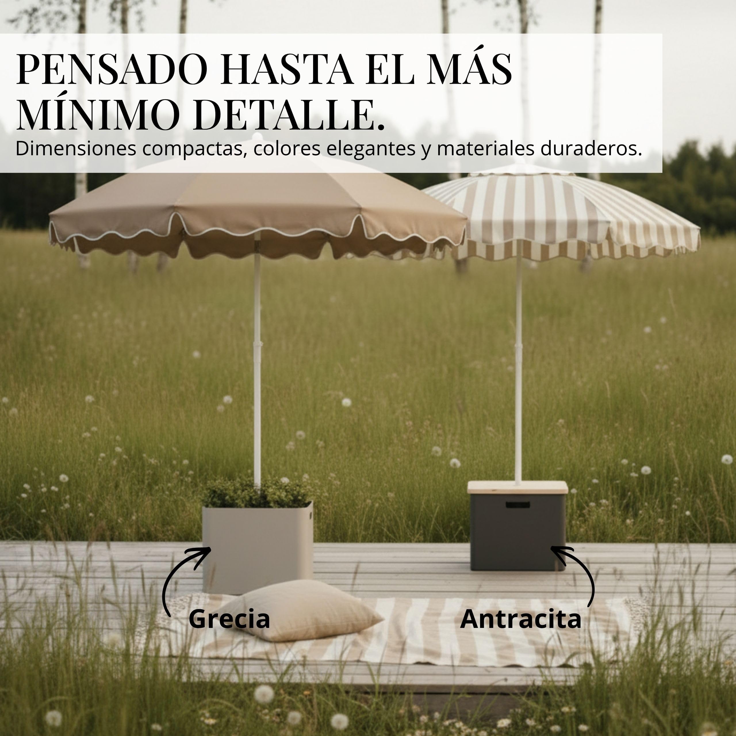 Livlig53 LIVLIG - Soporte para sombrilla con ruedas, 2 en 1, jardinera y protección solar, 100% acero inoxidable, rellenable hasta 39 L, para sombrillas de hasta 250 cm de diámetro, color gris