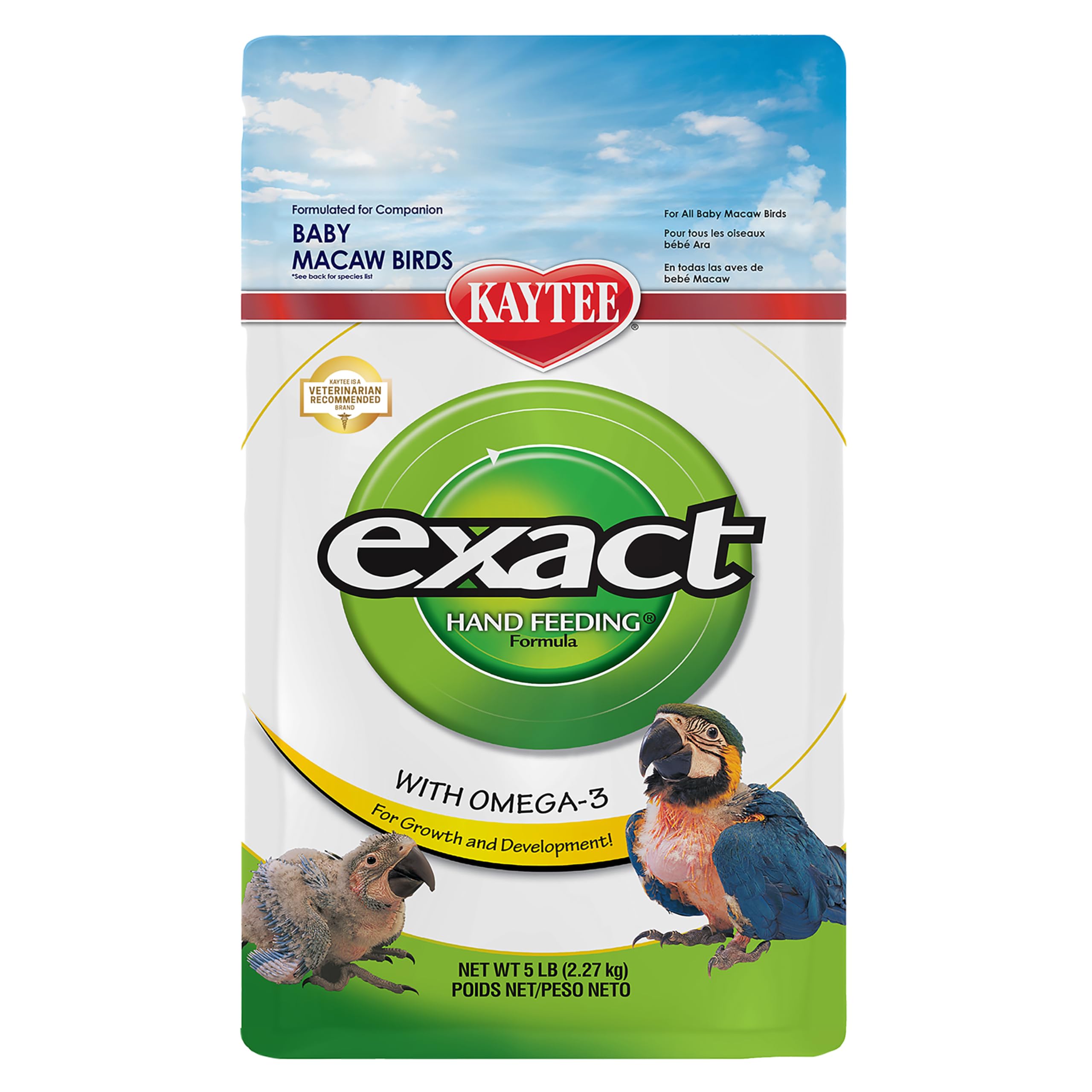 Exact Hand Feeding High Fat Formula Pet Bird Baby Food For Parrots, Parakeets, Lovebirds, Cockatiels, Conures, Cockatoos, and Macaws, 5 Pound