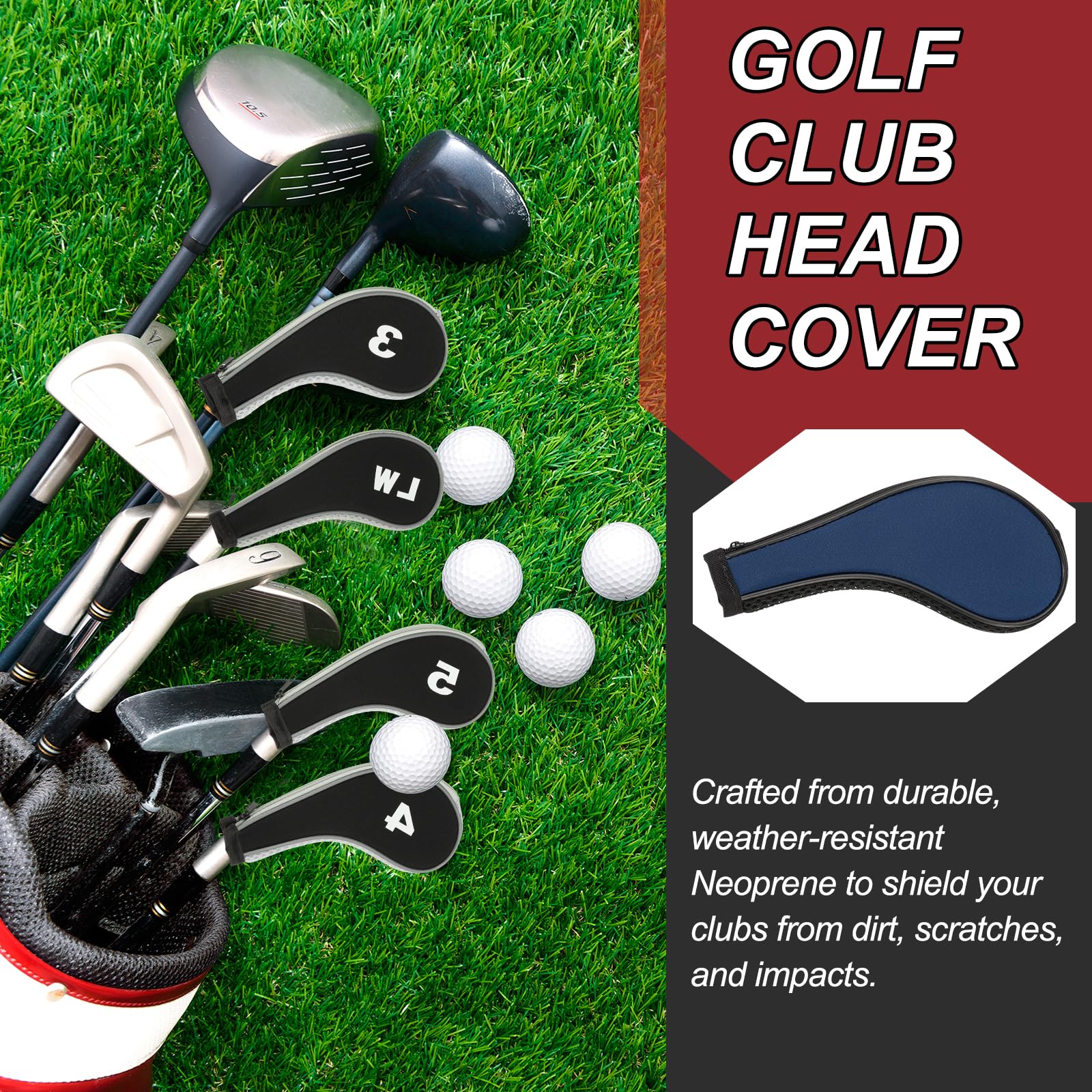PATIKIL Housse pour Tête De Club De Golf, 12 Pcs Housses pour Fers De Golf en Néoprène Housse pour Driver Cadeaux pour Amateurs De Golf pour Hommes Femmes, Bleu Foncé/Noir
