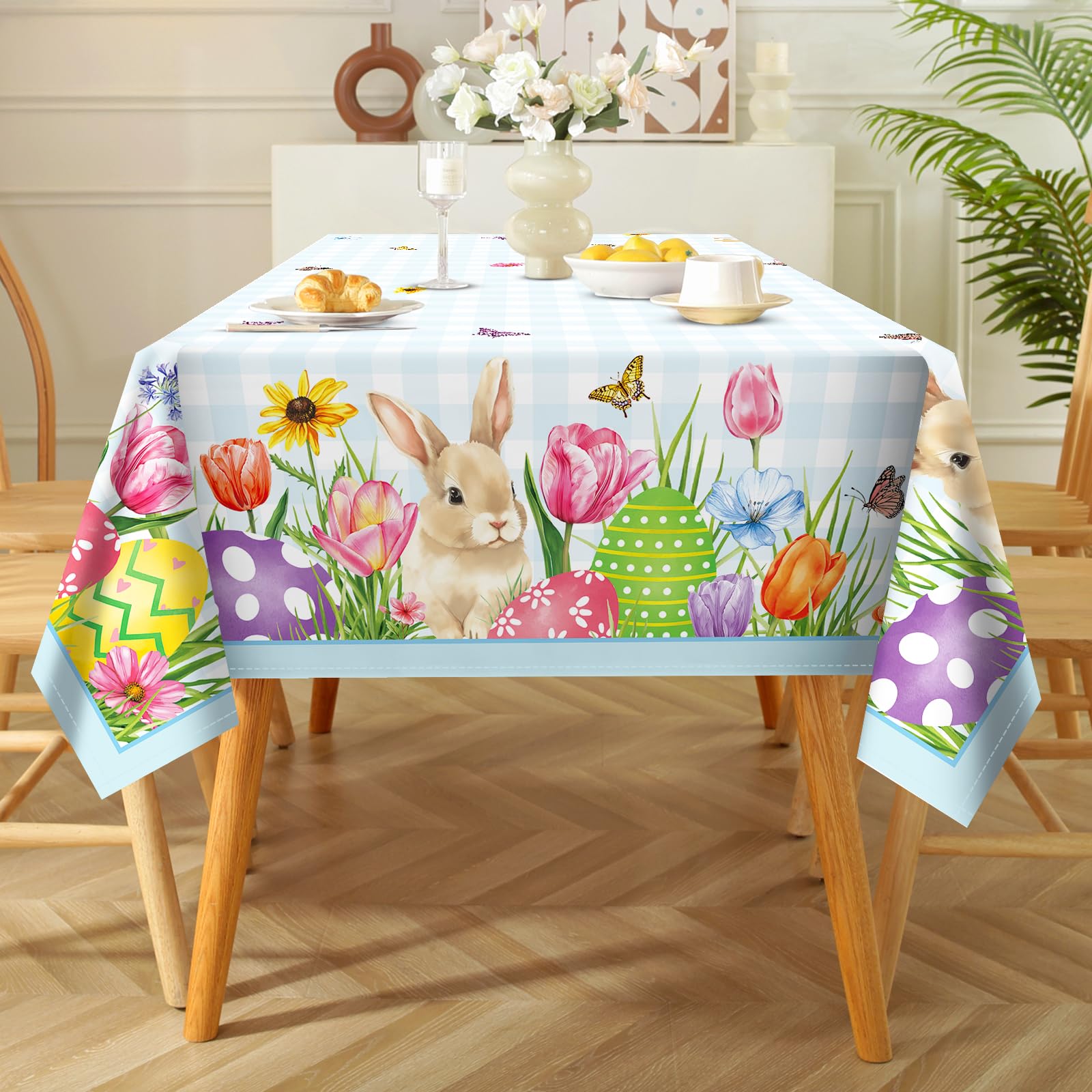 Tovaglia Rettangolare Di Pasqua Coniglietto Primaverile Tovaglie Impermeabile, Copritavolo Stampato Lavabile Tessuto Per Ristorante Primavera Estate Cucina Decorazione (152X304 Cm)