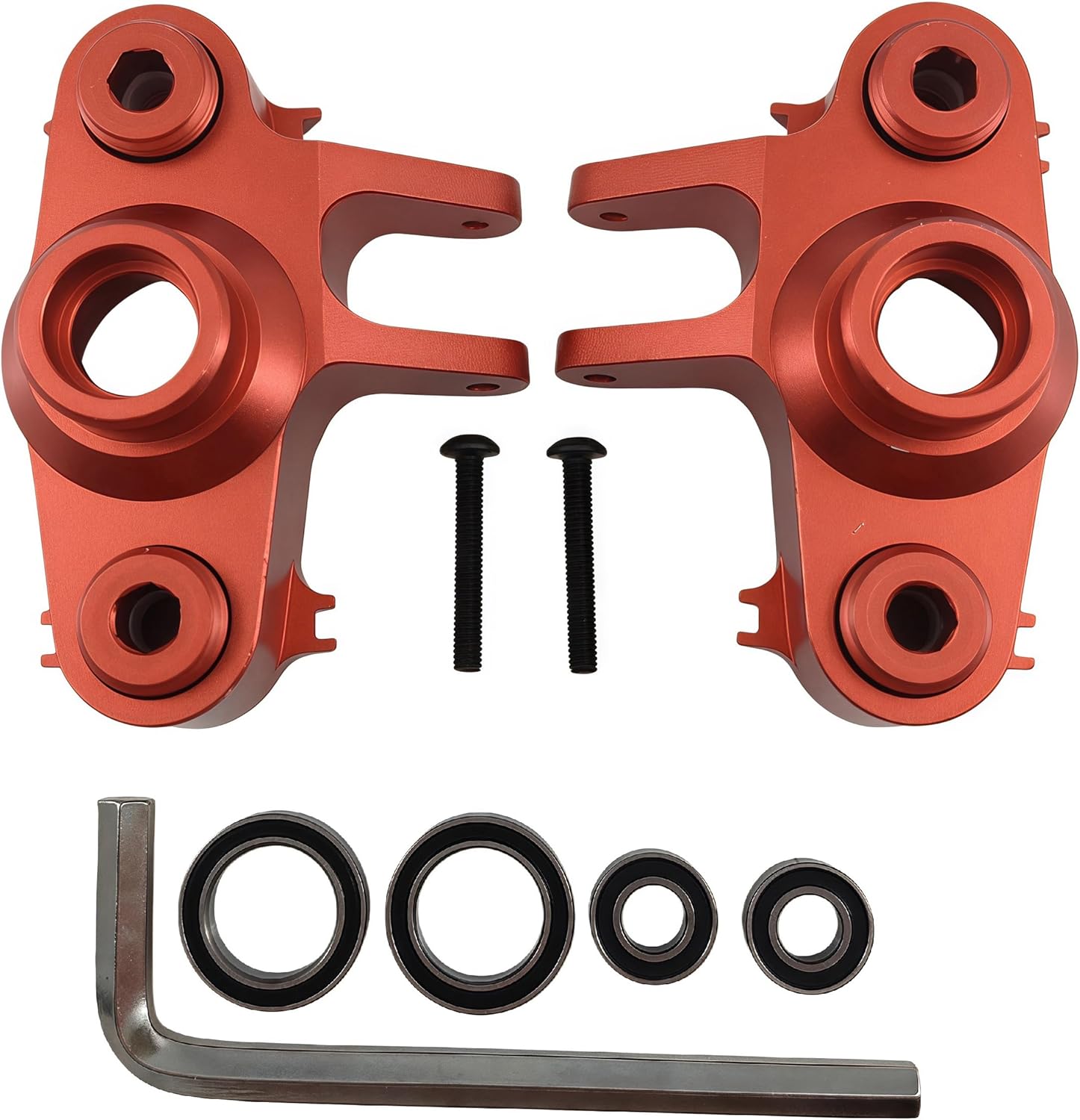 Aluminum Steering Block Knuckle Arms with Rubber Shielded Bearings for 1/10 E-Maxx, T-Maxx 3.3, Old E-Revo Erevo Summit RC Cars, Upgrade Replacement Part #5334R (Red)