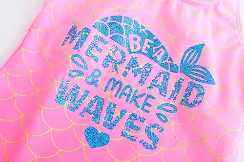 Miniatura 4 de Akokvlar Traje de baño de unicornio de una pieza de sirena para niñas pequeñas, conjunto de dos unidades