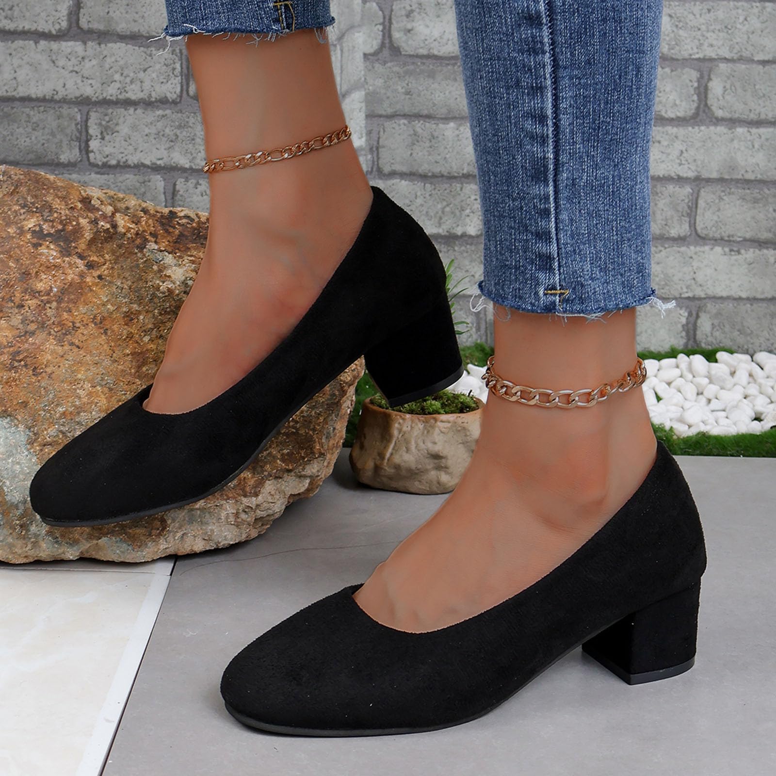 Genérico Zapatos Mujer Comodos - Zapatos De TacóN Grueso De Color SóLido para Mujer Zapatos Informales De TacóN Medio con Cabeza Redonda De TamañO Tacones Botines Ancho Especial Mujer