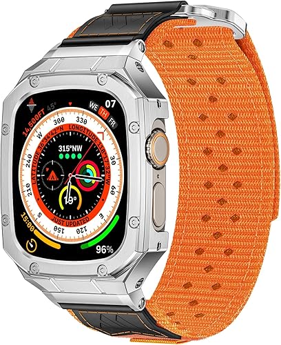 Miniatura 18 de Correa con Funda Compatible con Apple Watch Series 6 5 4 SE 3 2 1 44mm 42mm, Correa de Nylon con Funda Resistente de Acero Inoxidable para Correas