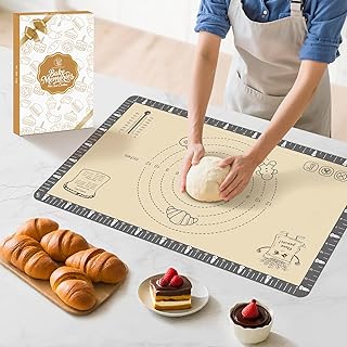 Silicone Baking Mat with Cookie Recipes, Extra Thick Silicone Mat for Baking Macaron, Bread, Pizza, Non Stick Pastry Mat for Dough Rolling Out, Heat Resistant to 480°F Gift for Baker