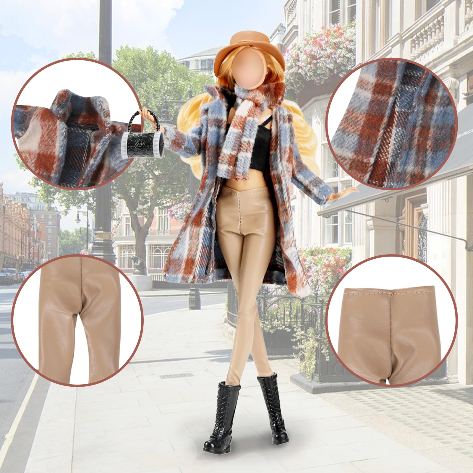 14 Pcs Doll Clothes and Accessories for 11.5 inch Doll Include 1 Plaid Coat Set 1 Winter Set 1 Sports Outfit 1 Dress 2 Bags 5 Shoes 1 Hat 1 Scarf In Random - Image 3