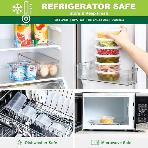 Miniatura 5 de AOZITA 36 juegos de recipientes de plástico de 8 onzas con tapas, recipientes herméticos para almacenamiento de alimentos, aptos para