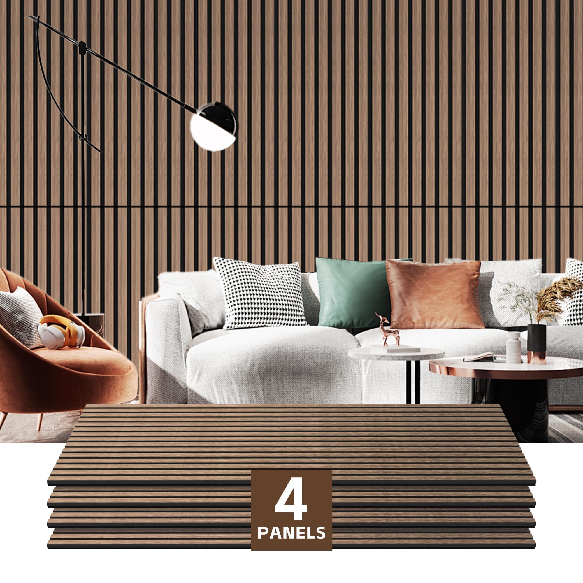 RITOLLO 4 Pack Wood Panels for Wall, 47.2"×23.6" Wood Slat Acoustic Panels for Wall, Soundproof Panels, 3D Fluted Panels for Interior Wall Decor (Natural Walnut)