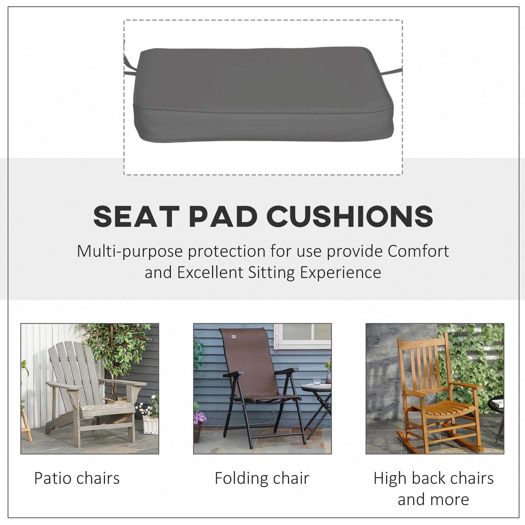 Outsunny Juego de 6 Cojines de Silla de jardín con Sujetadores, 42 x 42 cm, para Silla de Comedor, Color Gris