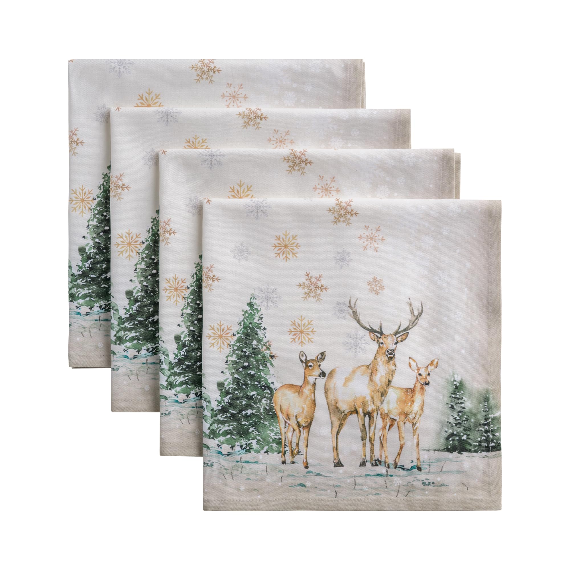 Maison d' Hermine Cloth Napkins Set of 4 100% Cotton for Thanksgiving Christmas Decorations Everyday Reusable Square Fall Napkins Cloth Washable Dinner Party (Deer in The Woods, 20"x20")