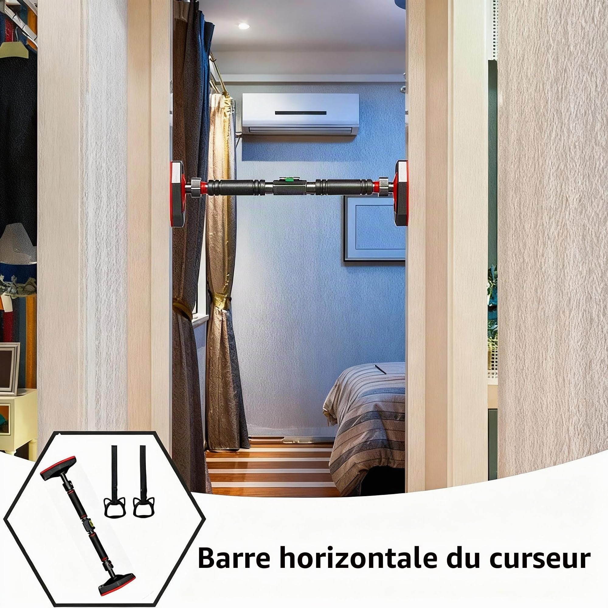 Barre De Tractions,Barre De Traction sans Fixation,Barre Traction Porte,Barre de traction réglable de 70 à 100cm jusqu'à 200 kg avec dispositif de mise à niveau et corde de guidage pour musculation
