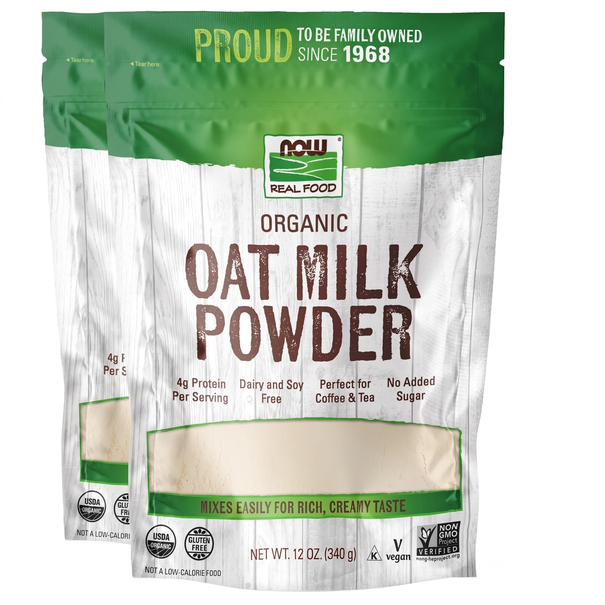 NOW Foods, Organic Oat Milk Powder, Dairy and Soy Free, No Sugar Added, Vegan, NGMO, Gluten Free, 12 Ounce (Pack of 2)