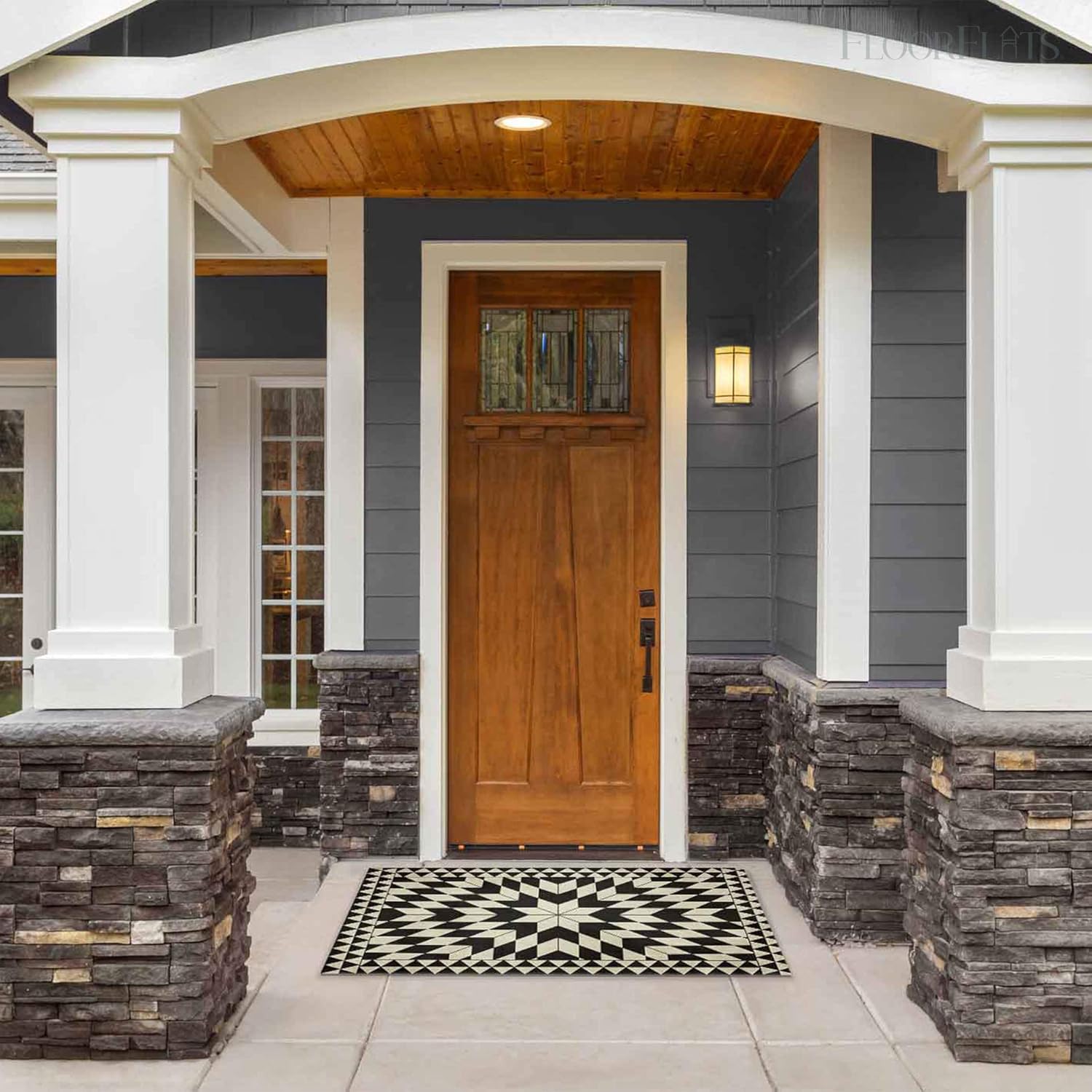 Carolina Creekhouse Vinyl Rug | Lila 042260UA | Vinyl Floor Mat | Decorative, Vintage, Waterproof, Eco-Friendly, Non-Slip | Black, 2'x3'