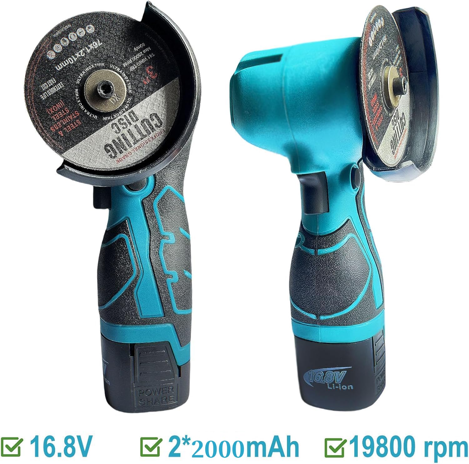 Mini Meuleuse Sans fil 16,8 V, Mini Disqueuse avec 2 Batteries, 28000 tr/min, Disques à Tronçonner 76mm Convient pour Couper Polir Meuler