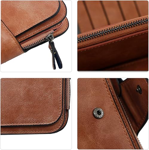 Miniatura 5 de Cartera de cuero para mujer, monedero de embrague para tarjetas de crédito, soporte para monedas, plegable, Cera de Aceite Marrón, Classic