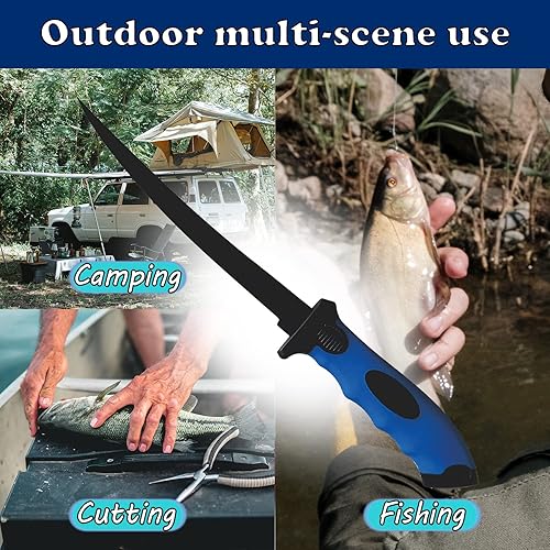 Miniatura 2 de Cuchillo de filete de pescado, juego de cuchillos profesionales de filete de pesca de 7 pulgadas, hoja de acero inoxidable con revestimiento