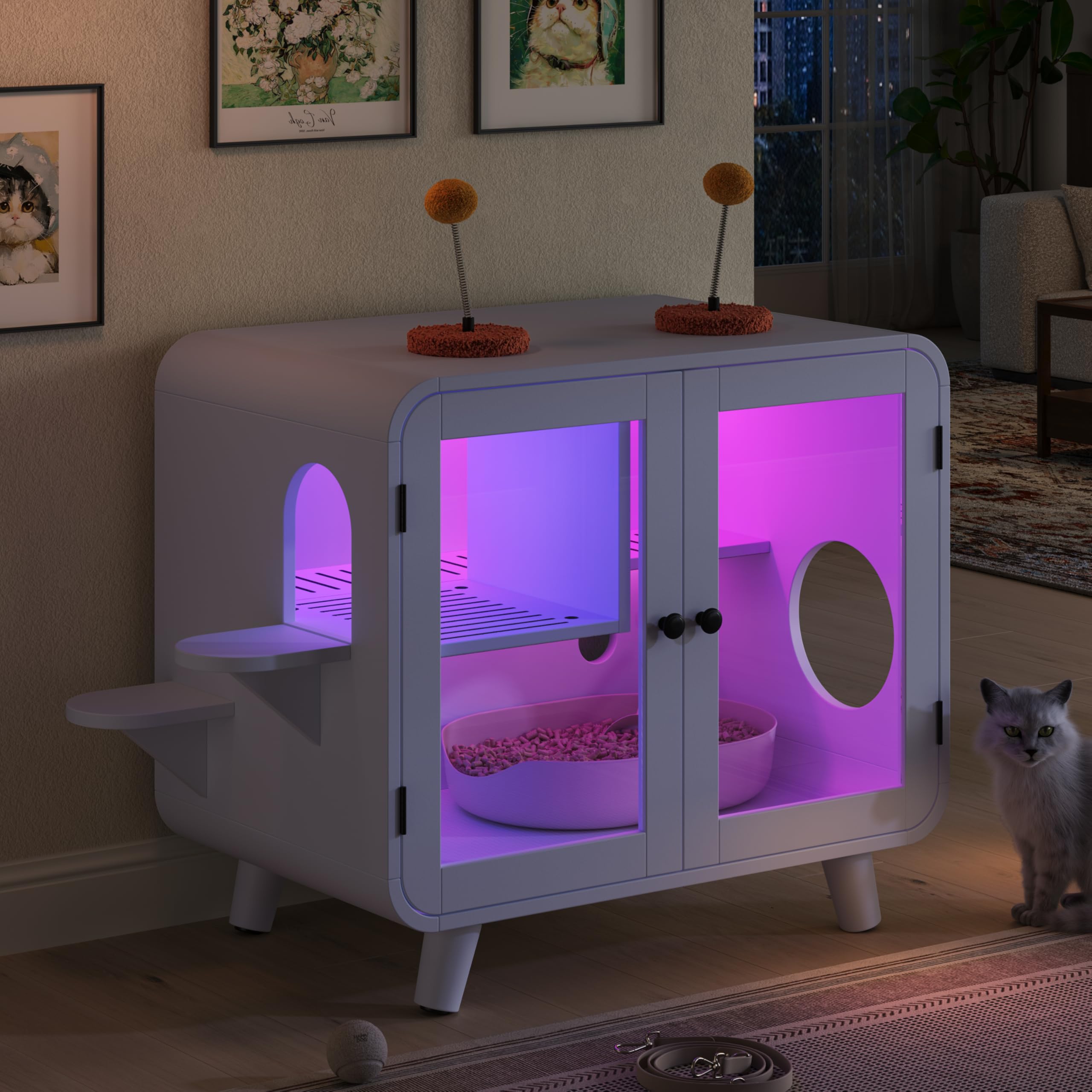 Amazon.com: Merax Cat Hidden Litter Box Enclosure with RGB LED