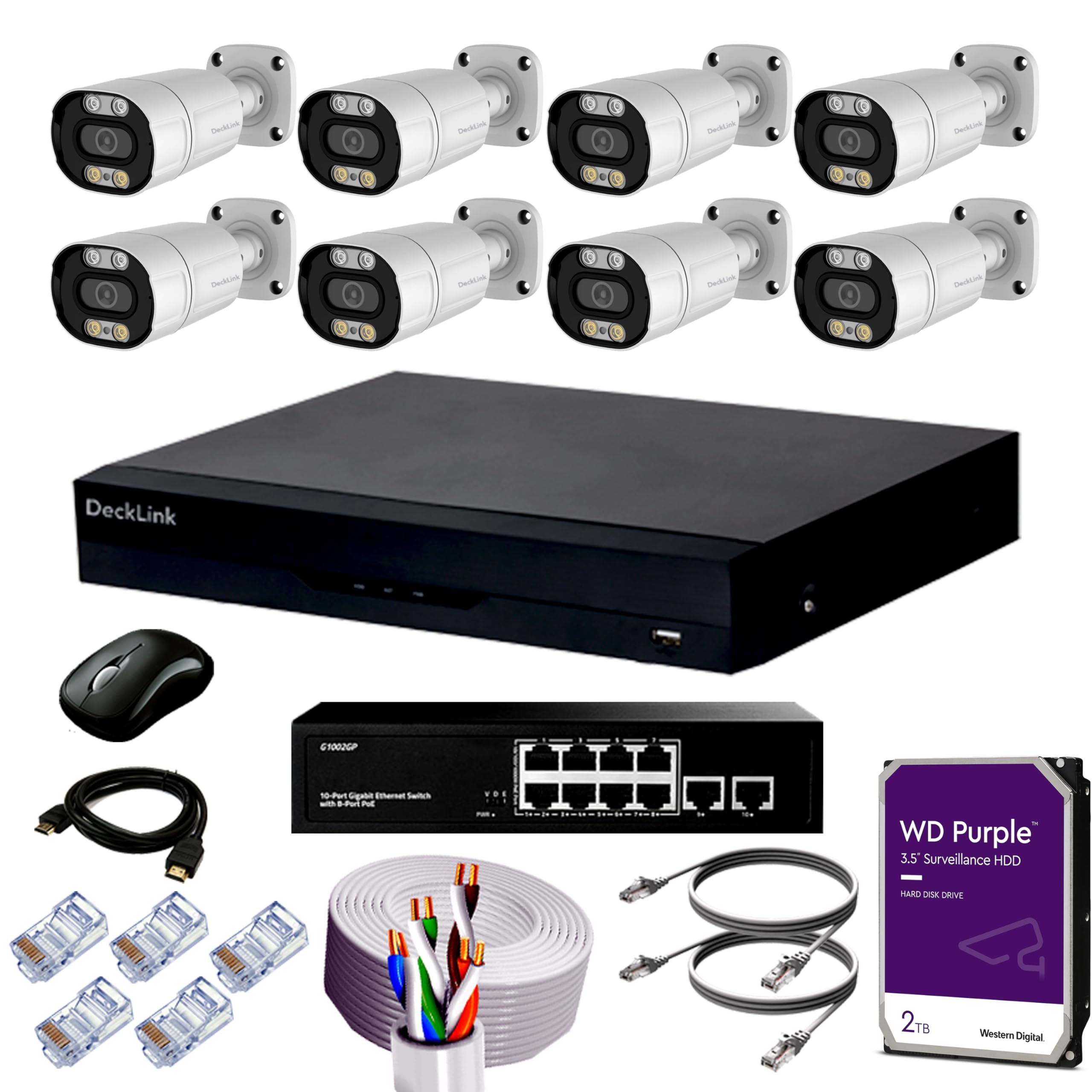 DeckLink 5MP IP CCTV Camera Full Set 8 Bullet Metal Body Camera ColourVu Mode Audio Mic Inbuilt, Giga 1000mbps Poe Switch with 2TB Survillance Hard Disk (B09NRC65Y8) Amazon Price History, Amazon Price Tracker