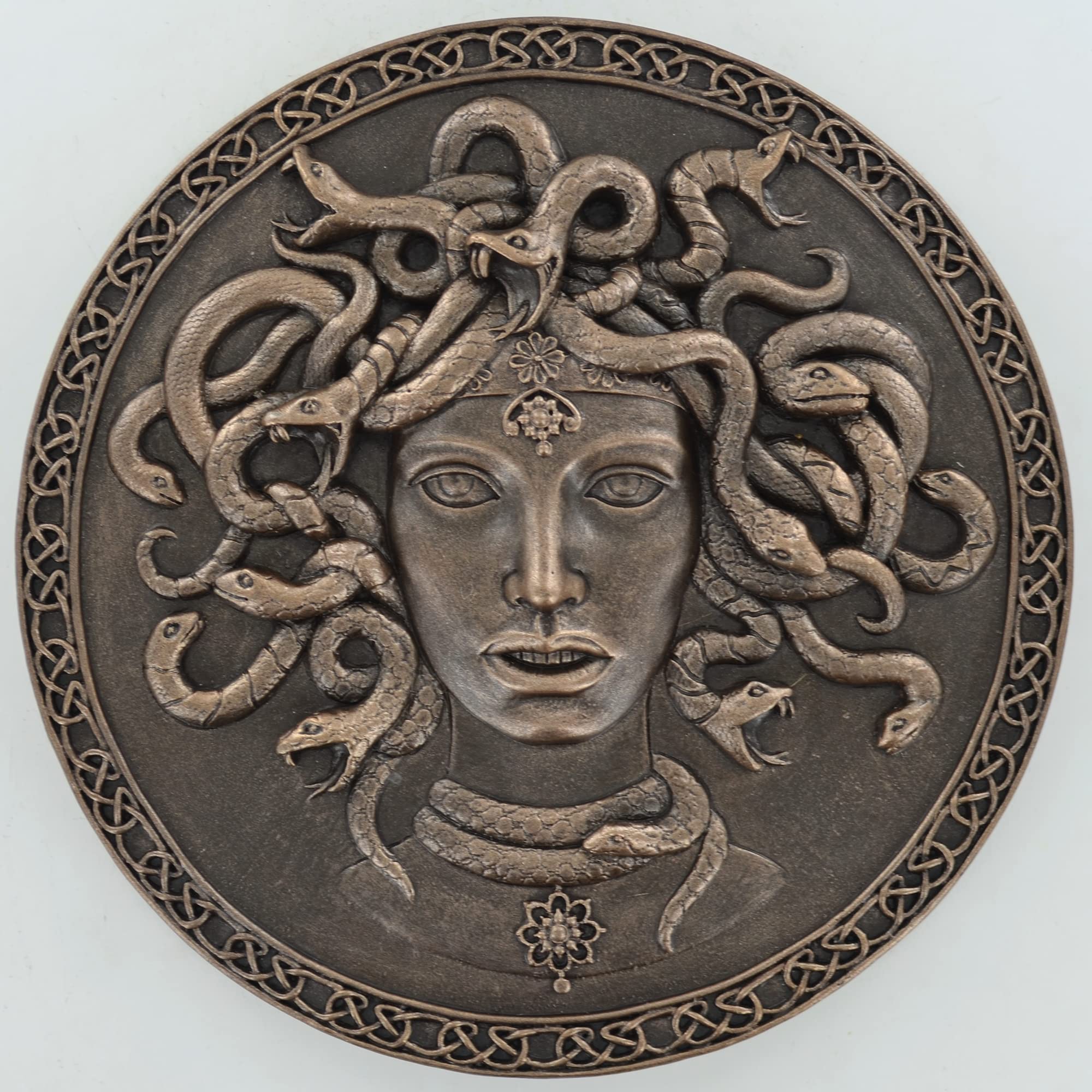 Prezents.com Bronze Effect Medusa Head Full Of Snakes On Round Plaque