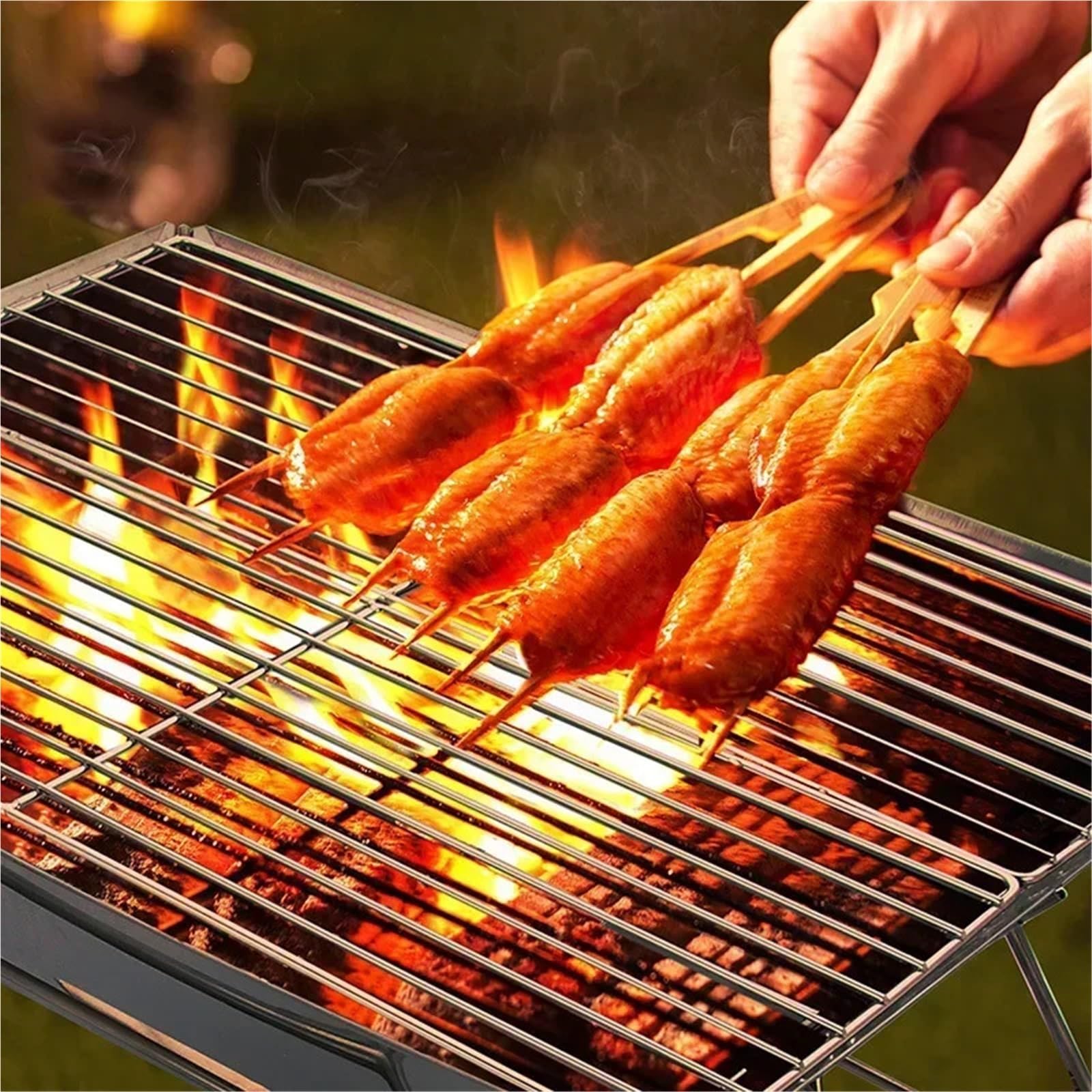 Parrilla plegable de acero inoxidable para exteriores, fácil de montar, portátil, para camping, parrilla de carbón para el hogar