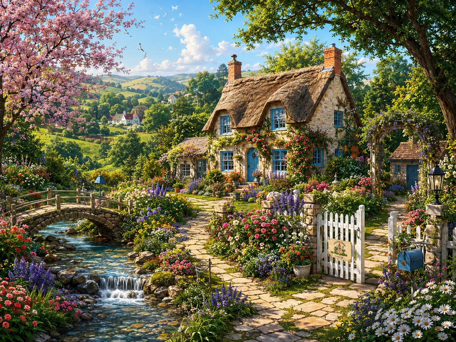 300‑Piece Jigsaw Puzzle for Adults, Stream Side Cottage Landscape