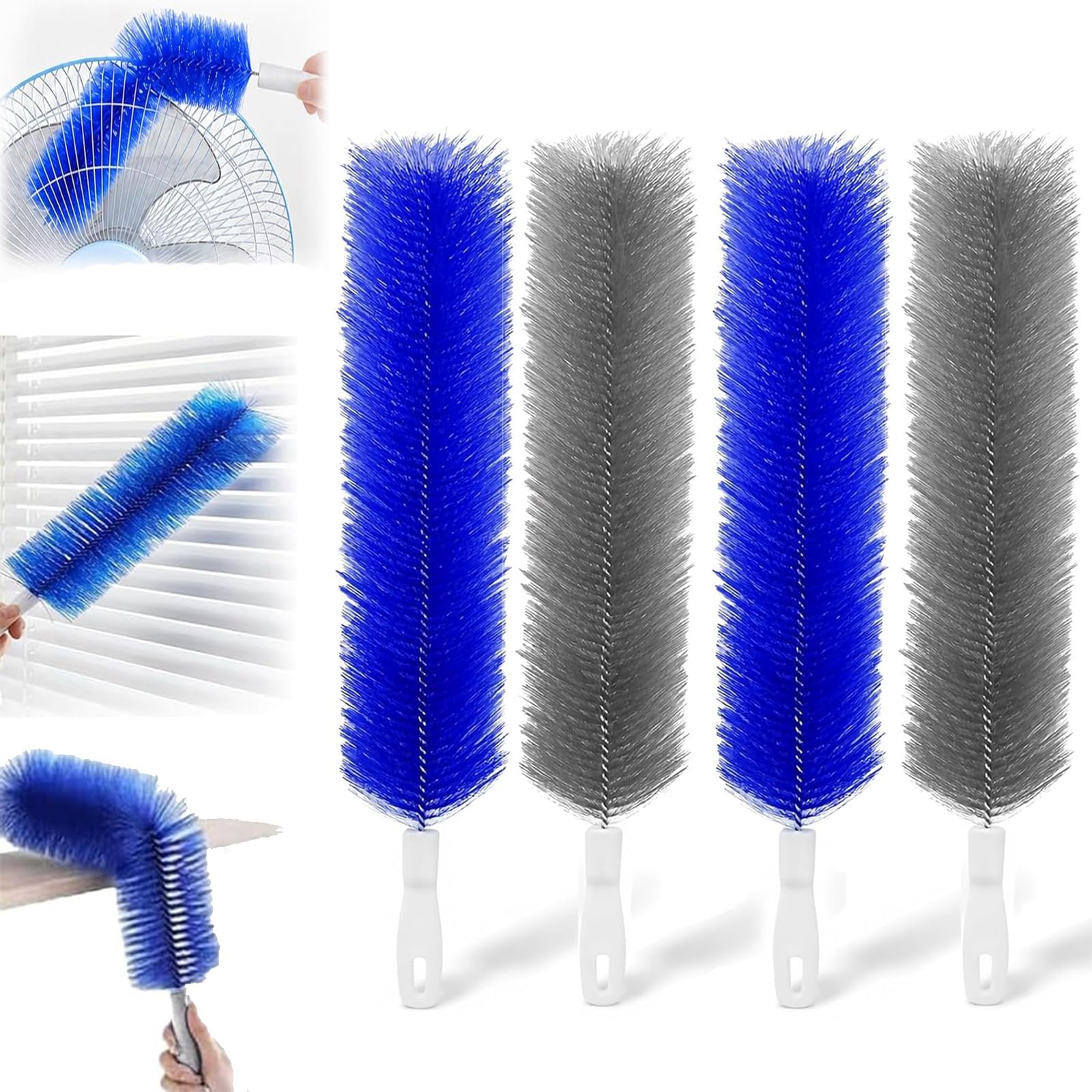Bendable Microfiber Head, Reusable Dust Remover for Ceiling Fan, Washable Fan Cleaning Brush for Air Conditioning, Blinds and Car Vent(Multi-colored,4pcs)