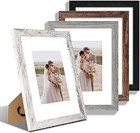 Vista 136 de Juego de 4 portarretratos de 4 x 6 pulgadas, hechos de vidrio real y marco de madera gris, exhibición en pared o mesa, para fotos de 3.5 x 5