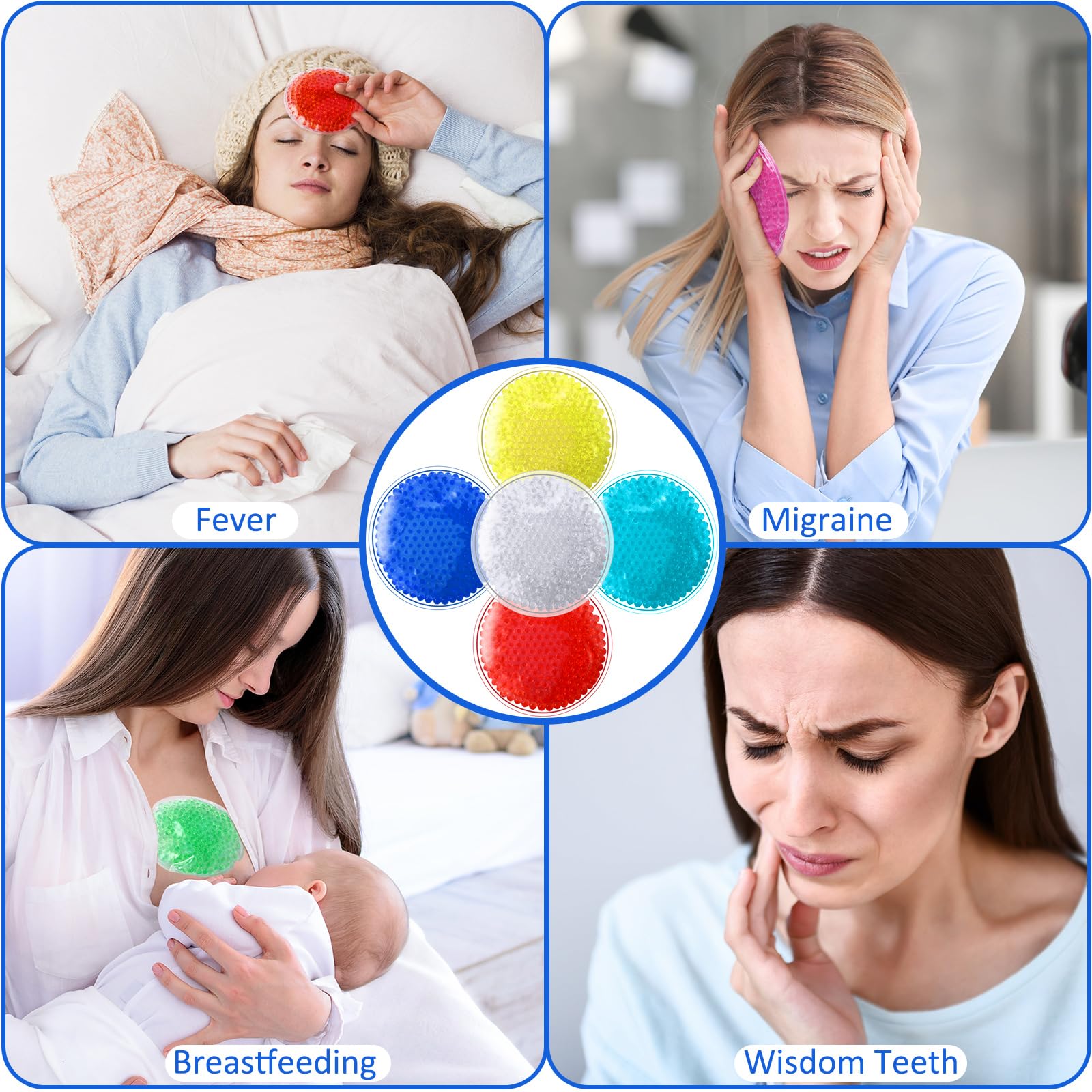 TrelaCo Paquete de 80 paquetes fríos Boo Boo para lesiones, paquetes de hielo pequeños coloridos para cara redonda caliente y fría, paquete de hielo para dientes del juicio, paquete de hielo, compresa