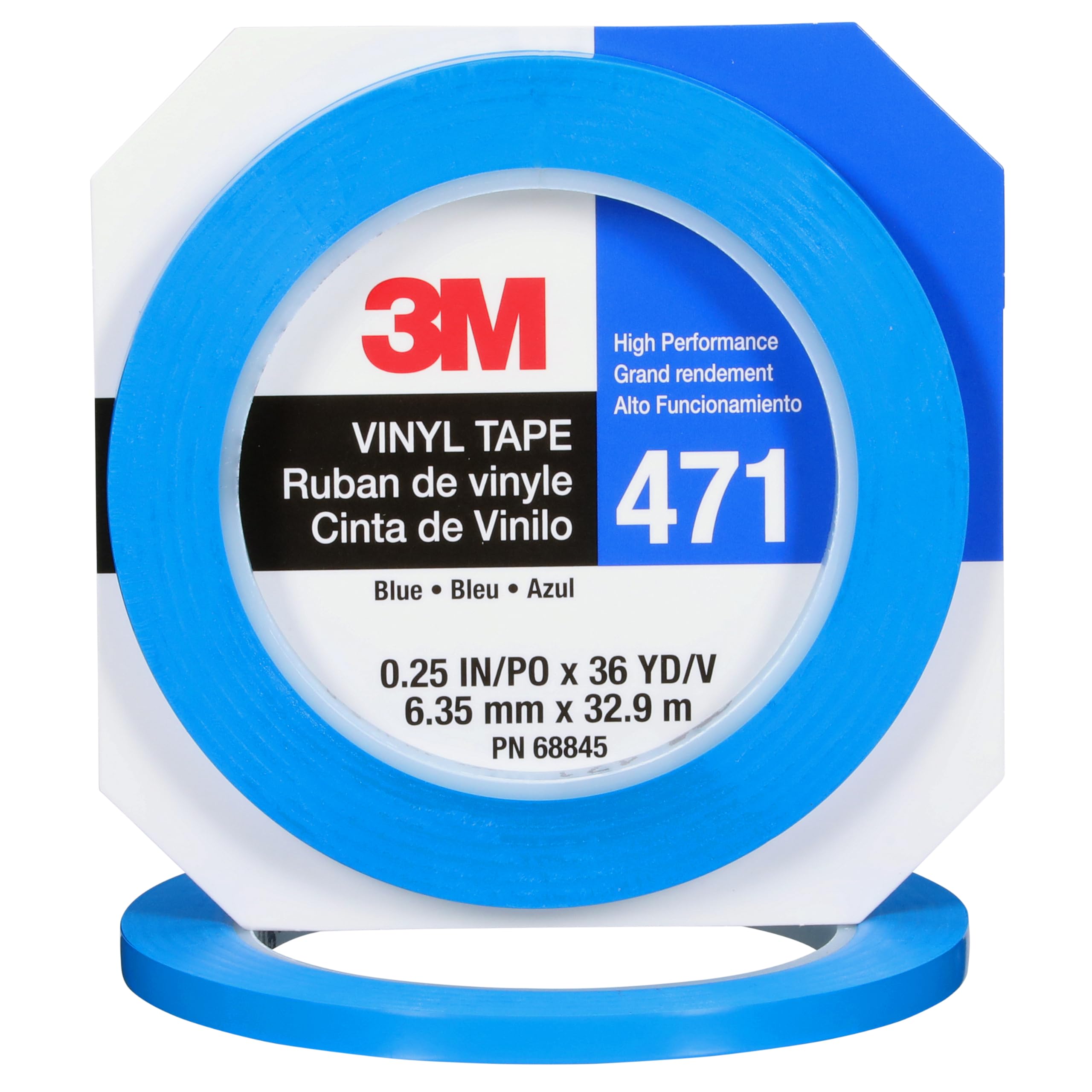 3M Vinyl Tape 471, 1/4 in x 36 yd, Blue, 144 Rolls, Blue Floor Tape