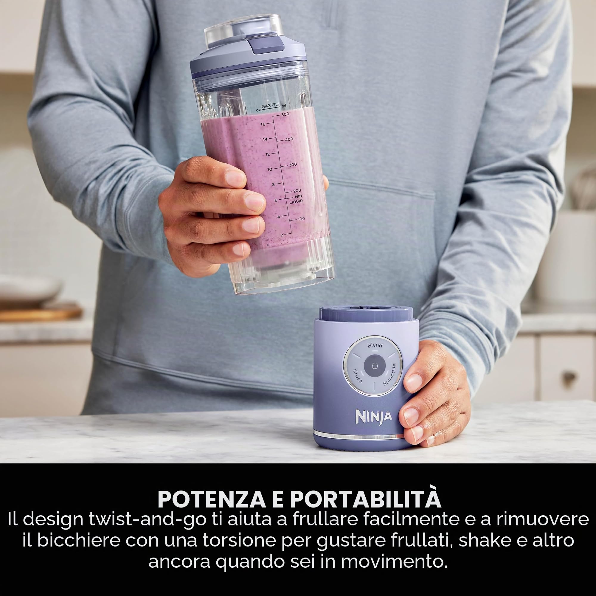 Ninja Blast Max BC251UKLS - Frullatore portatile, 570 ml, batteria ricaricabile, tazza per miscelare e coperchio a prova di perdite, per frullati, frullati proteici, frullati di ghiaccio e frutta