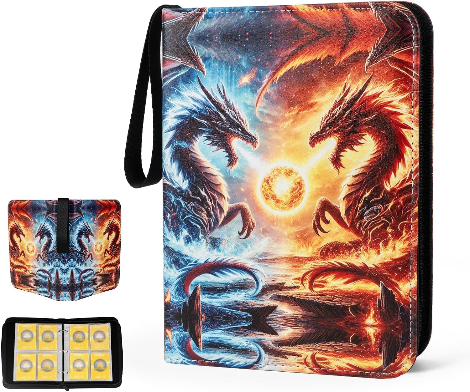 Card Binder Storage, 400 Card Capacity Collection Album with Zipper & Wrist Strap, Waterproof PU Leather Card Holder - Trading Card Albums Collection Binder for Kids Adult Gifts (Dragon-A)