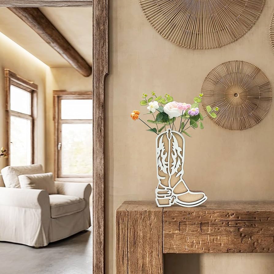 ウエスタンブーツ/花瓶/インテリア Amazon.co.jp: ウエスタンカウボーイブーツ花瓶装飾壁用、木製