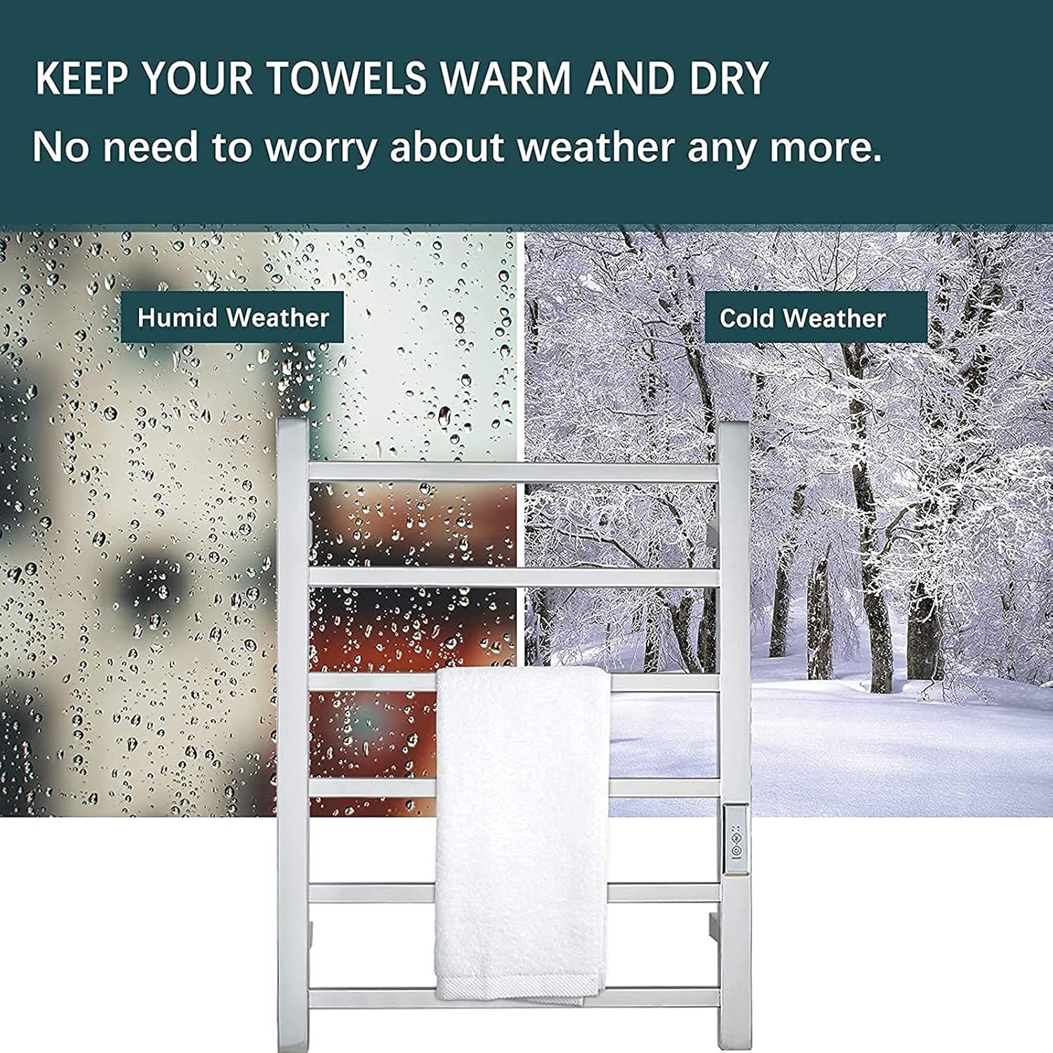 Silver Electric Heated Towel Rack Smart Carbon Fiber Bathroom Constant Temperature Heated Towel Rail Radiator Wall-Mounted 304 Stainless Steel Towel Warmer with Timing Function P (Plug in)