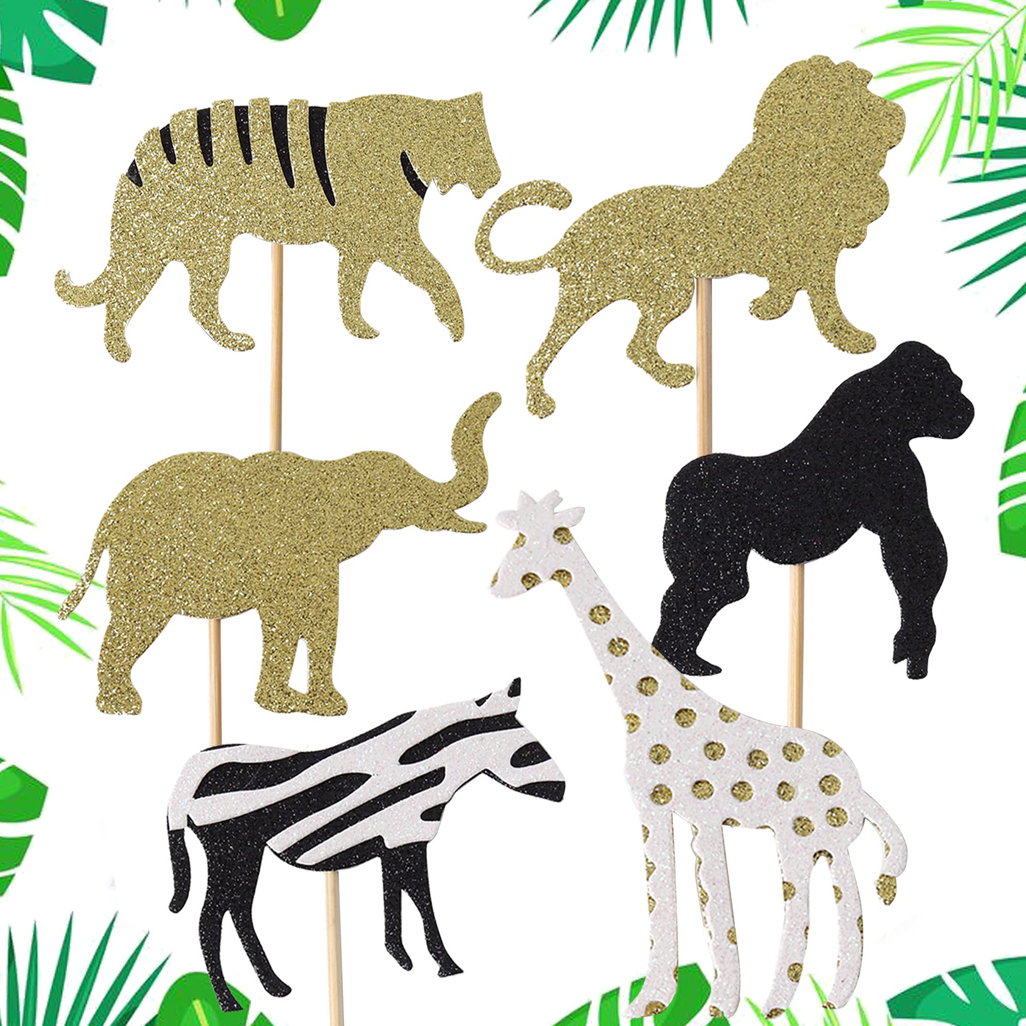 Buy 24 Pcs Cooper life Jungle Safari Animal Cupcake Toppers Gold